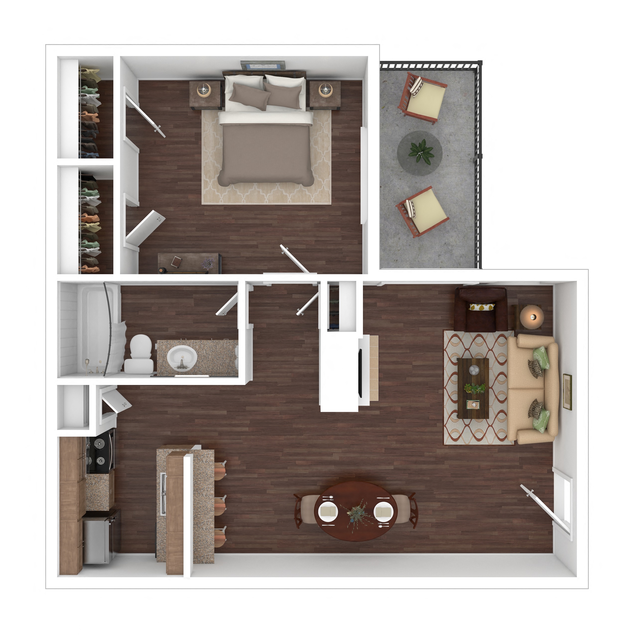 1 Bed 1 Bath 700 Sq. Ft. Floor Plan, Verge Apartments, Dallas, TX